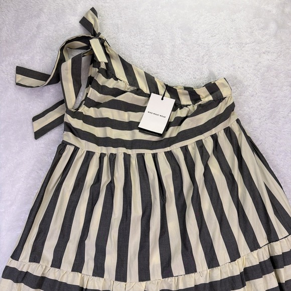 NWT 'Who What Wear' One Shoulder Sundress Womens XS Black/White Stripe w/Pockets - Picture 5 of 11